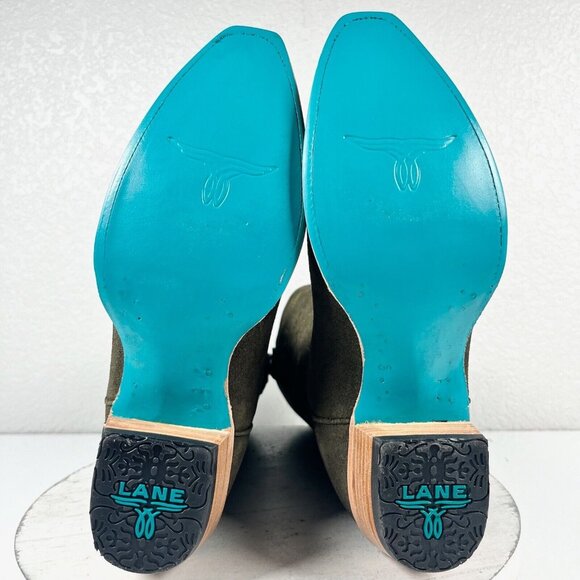 NEW Lane SANDAGA Womens Cowboy Boots 9 Green Suede Leather Western Mid Calf 11" - Picture 10 of 12